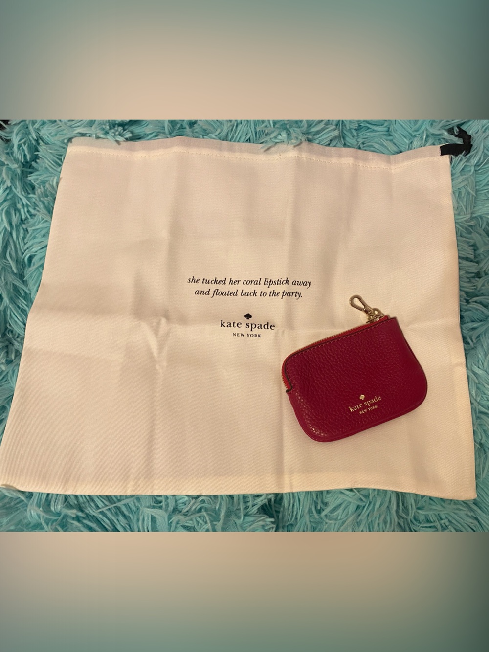 kate spade burgundy coin pouch and white drawstring bag